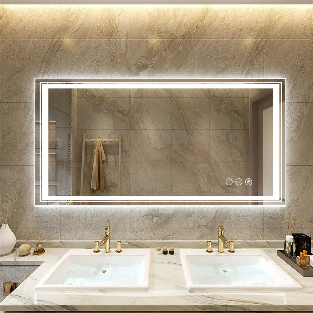 LED Wall-Mounted Bathroom Mirror With Anti-Fog Light And Touch Switch