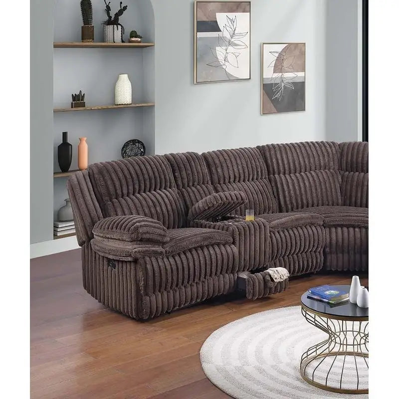 Faux Fur U-Shaped Sectional Sofa With Console Cup Holder 3-Piece
