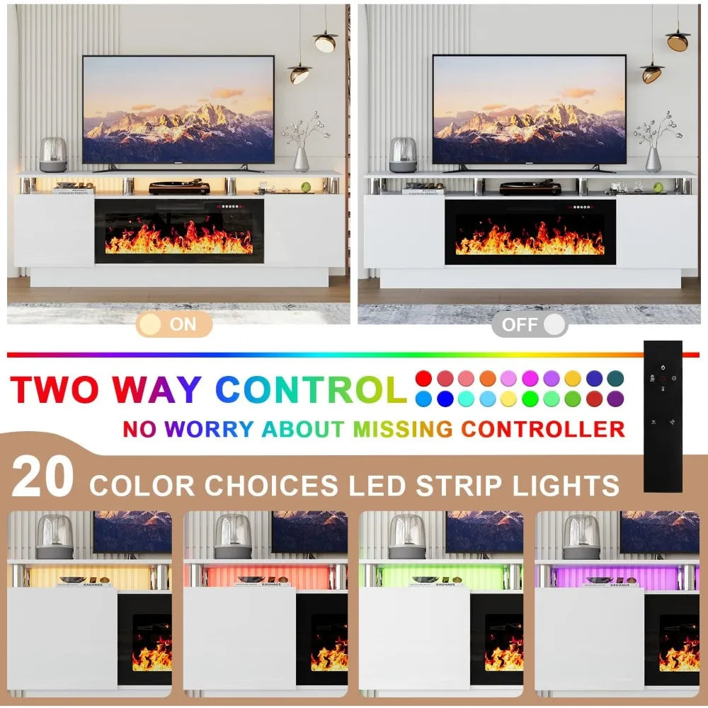 MKDK Fireplace TV Stand With LED Flame Two-Tier Entertainment Center