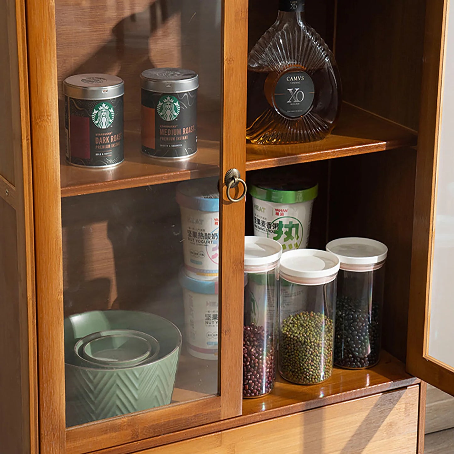Bymaocar Retro Kitchen Sideboard With 2 Drawers Bamboo MDF Cabinet