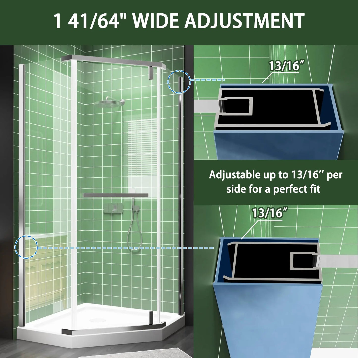 Sh.Kl Frameless Neo Angle Shower Enclosure Clear Glass Pivot Doors