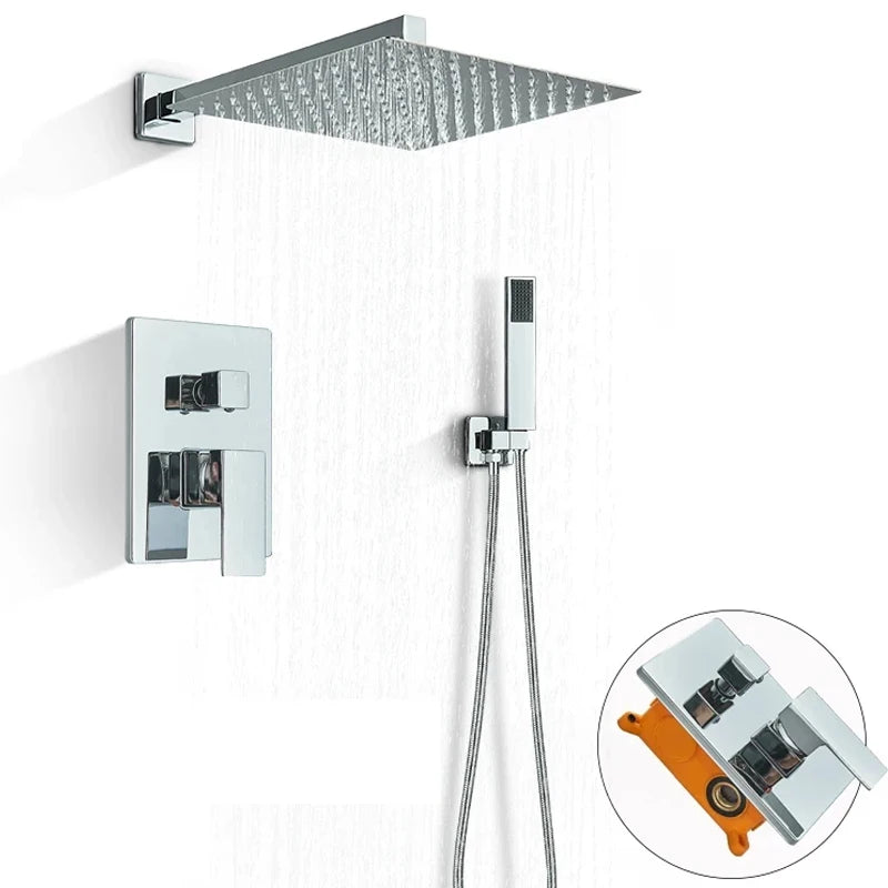 Rozin Chrome Rainfall Shower System Concealed Wall Mounted Mixer Faucet