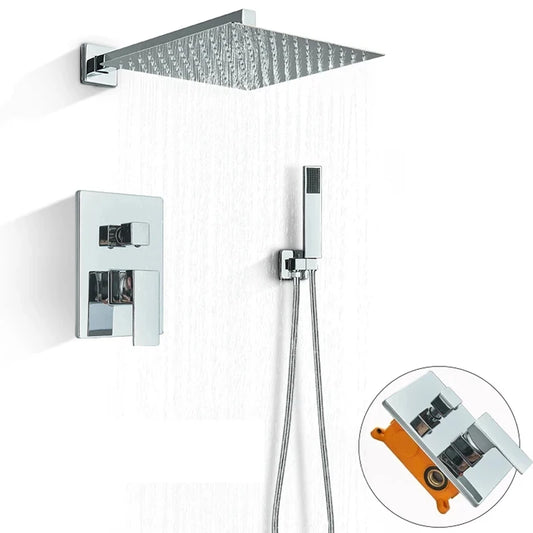 Rozin Chrome Rainfall Shower System Concealed Wall Mounted Mixer Faucet