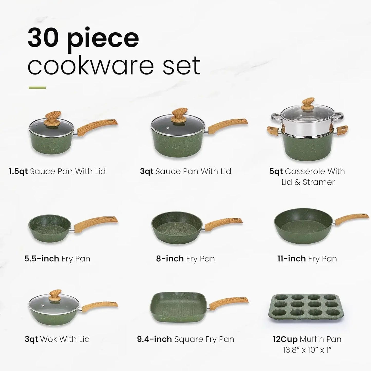 XMSJ Pots And Pans Set Nonstick 30 Pieces Induction Cookware
