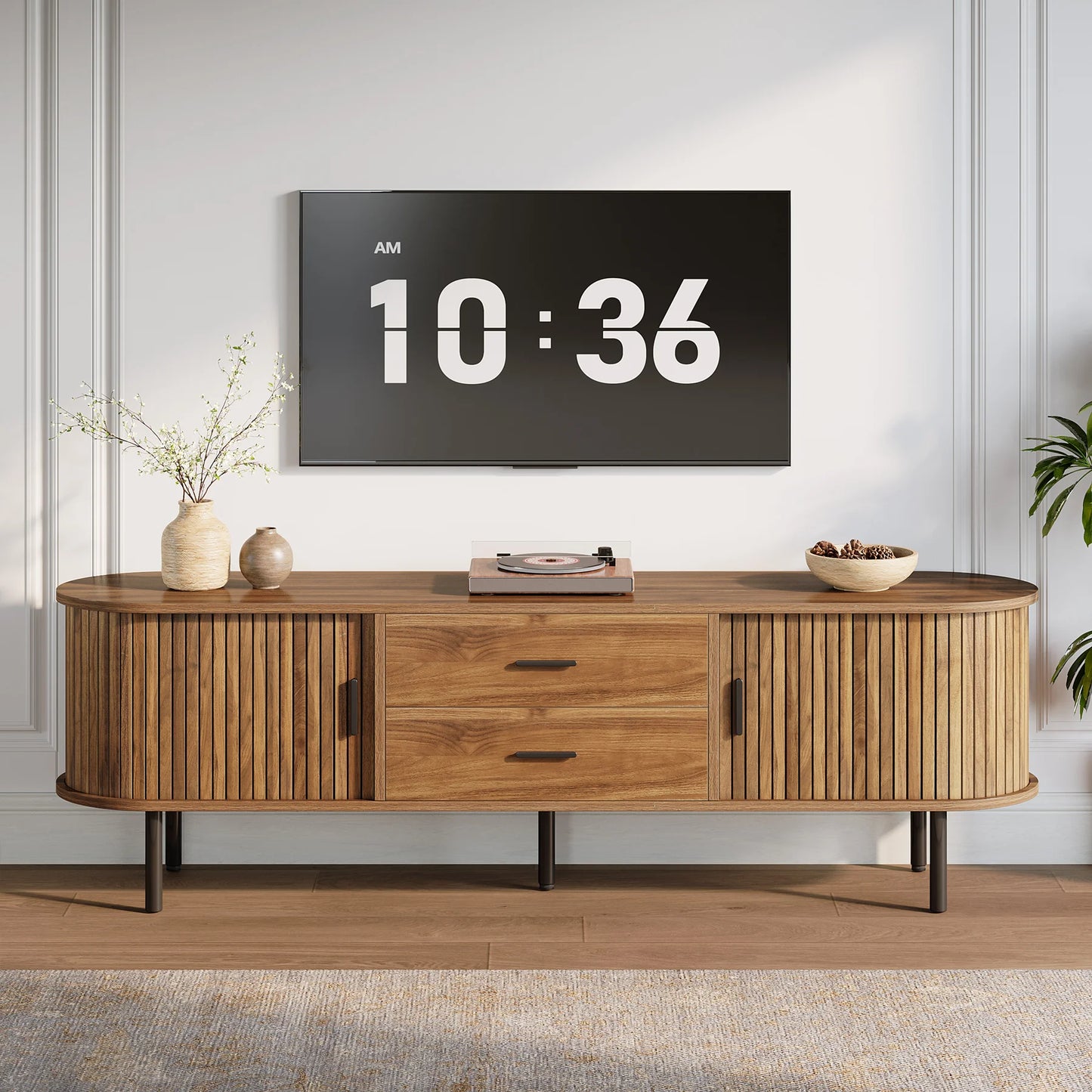 Tribesigns Mid Century Modern TV Stand With Sliding Tambour Doors