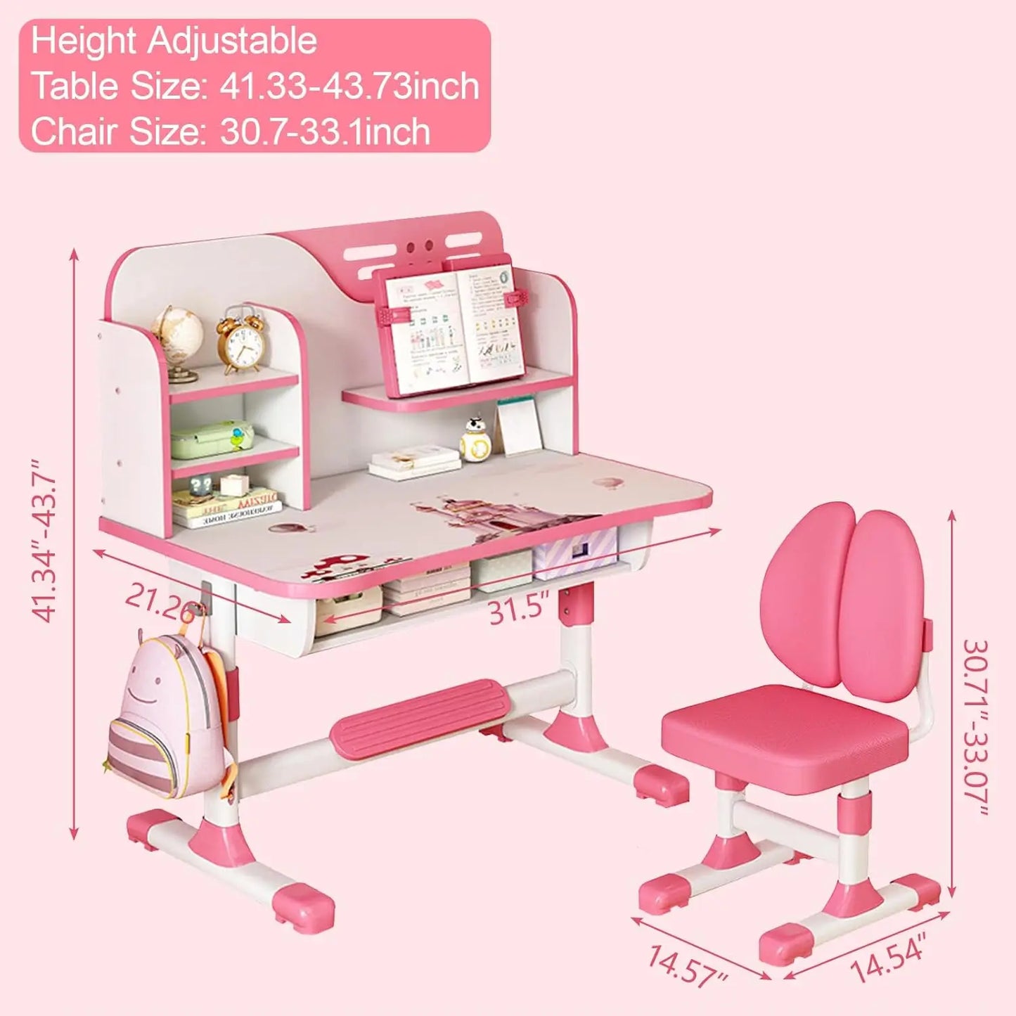 High-concerned Kids Height Adjustable Desk And Chair Set