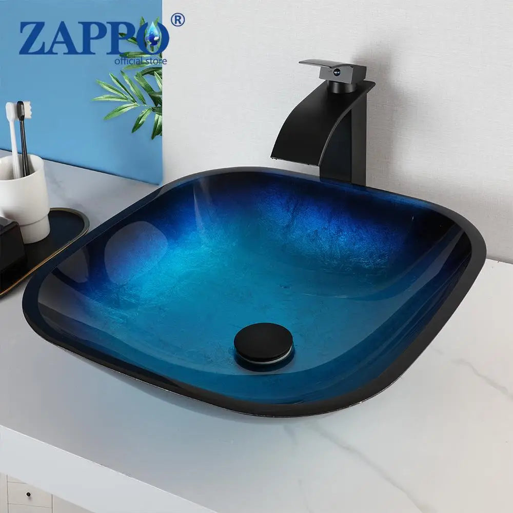Torayvino ZAPPO Tempered Glass Vessel Sink with Waterfall Faucet