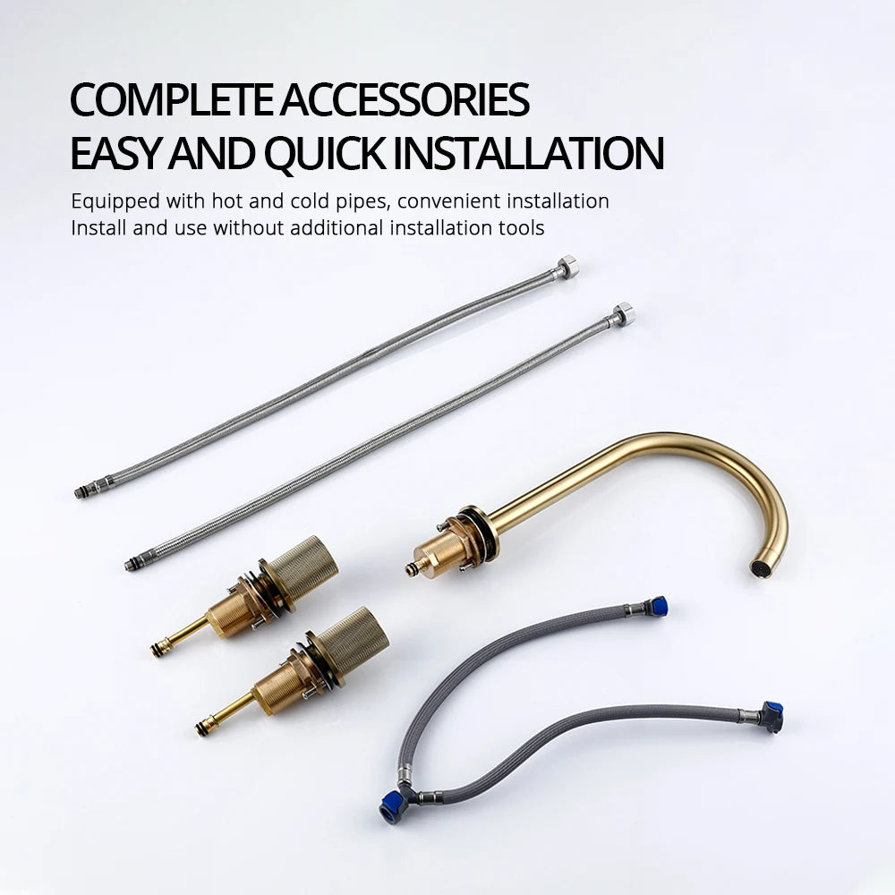 Bagnolux Deck Mounted Basin Faucet Dual Handle Hot Cold Mixer 360 Rotation