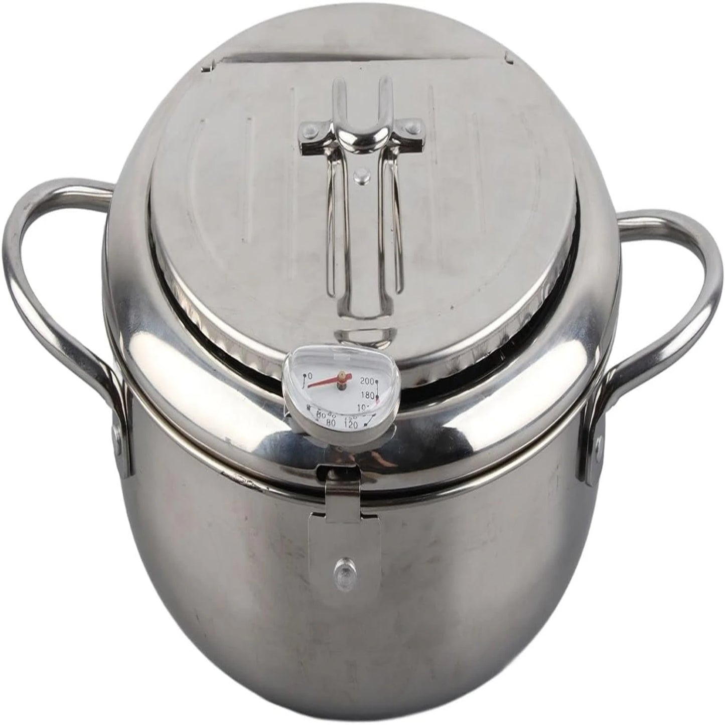 LISM Japanese Tempura Frying Pot With Thermometer And Lid Stainless Steel