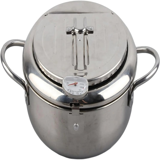 LISM Japanese Tempura Frying Pot With Thermometer And Lid Stainless Steel
