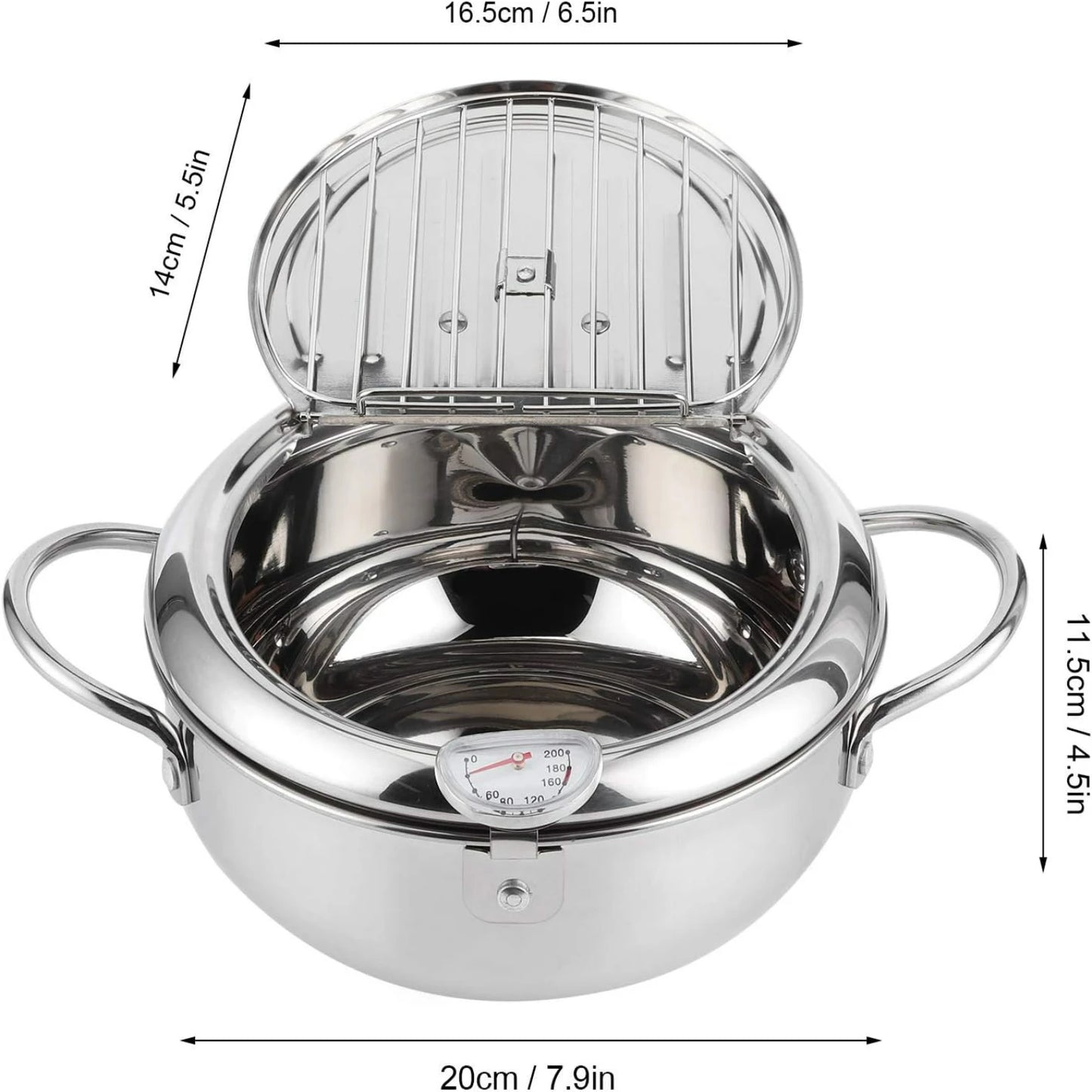 LISM Japanese Tempura Frying Pot With Thermometer And Lid Stainless Steel