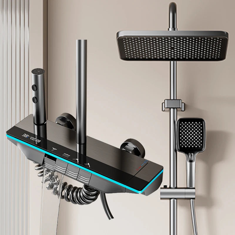 Brangdy Thermostatic Rainfall Shower Panel With Digital Display Handheld Wand