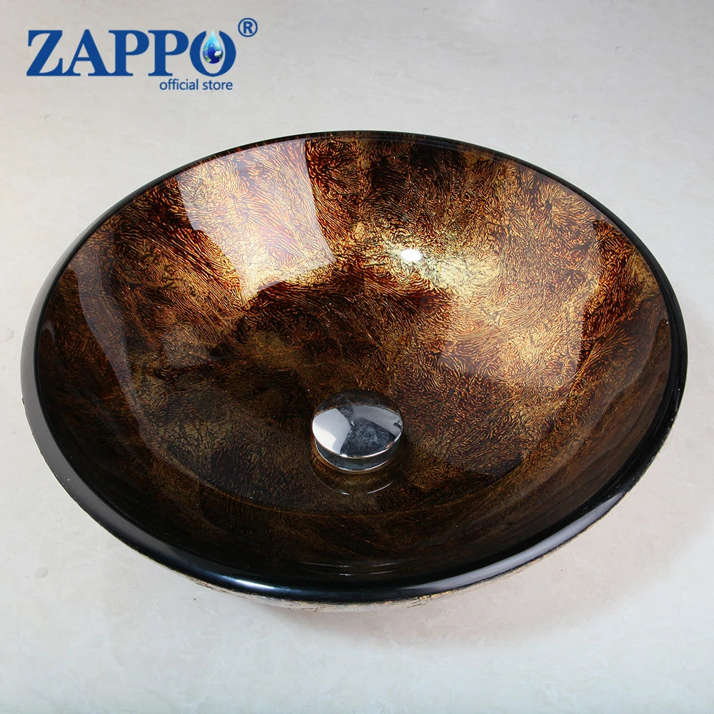 Torayvino Round Glass Vessel Sink With Waterfall Faucet Set