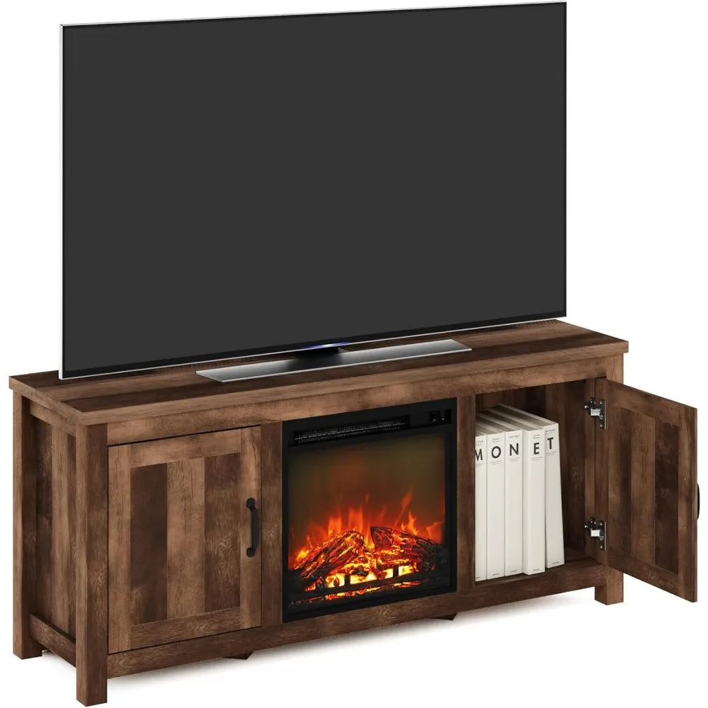 XMSJ Farmhouse Barn Door Fireplace Stand TV Storage Cabinet