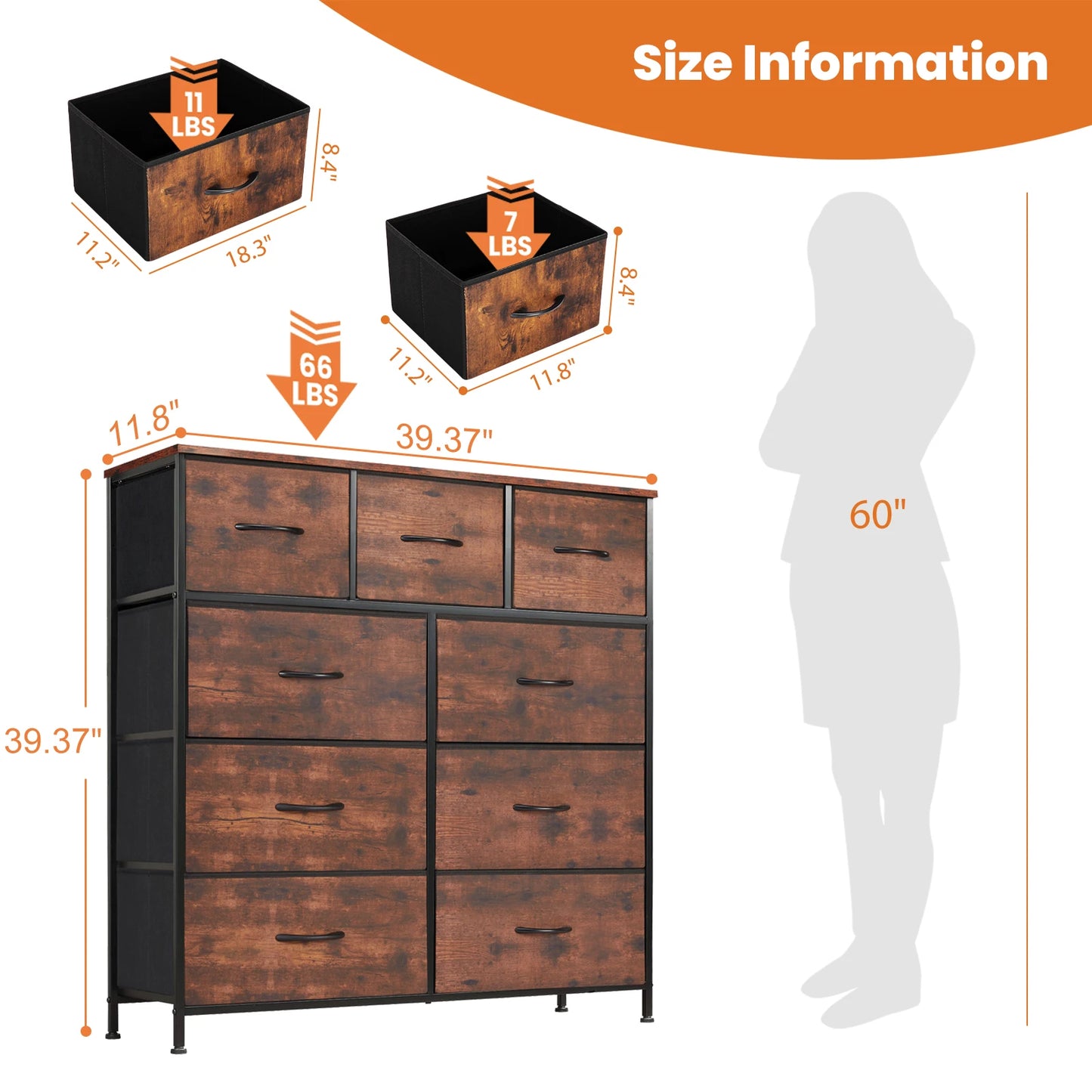 JHK Dresser Wardrobe With Nine Fabric Storage Drawers