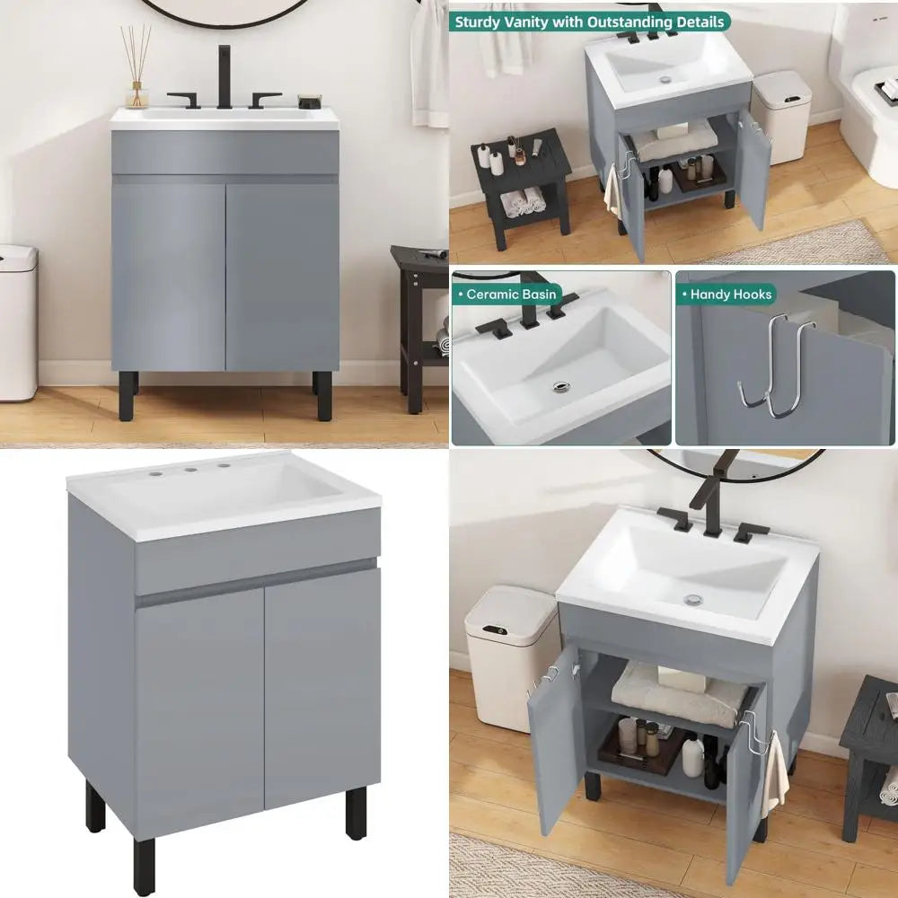 Engineered Wood Bathroom Vanity With Sink Storage Cabinet