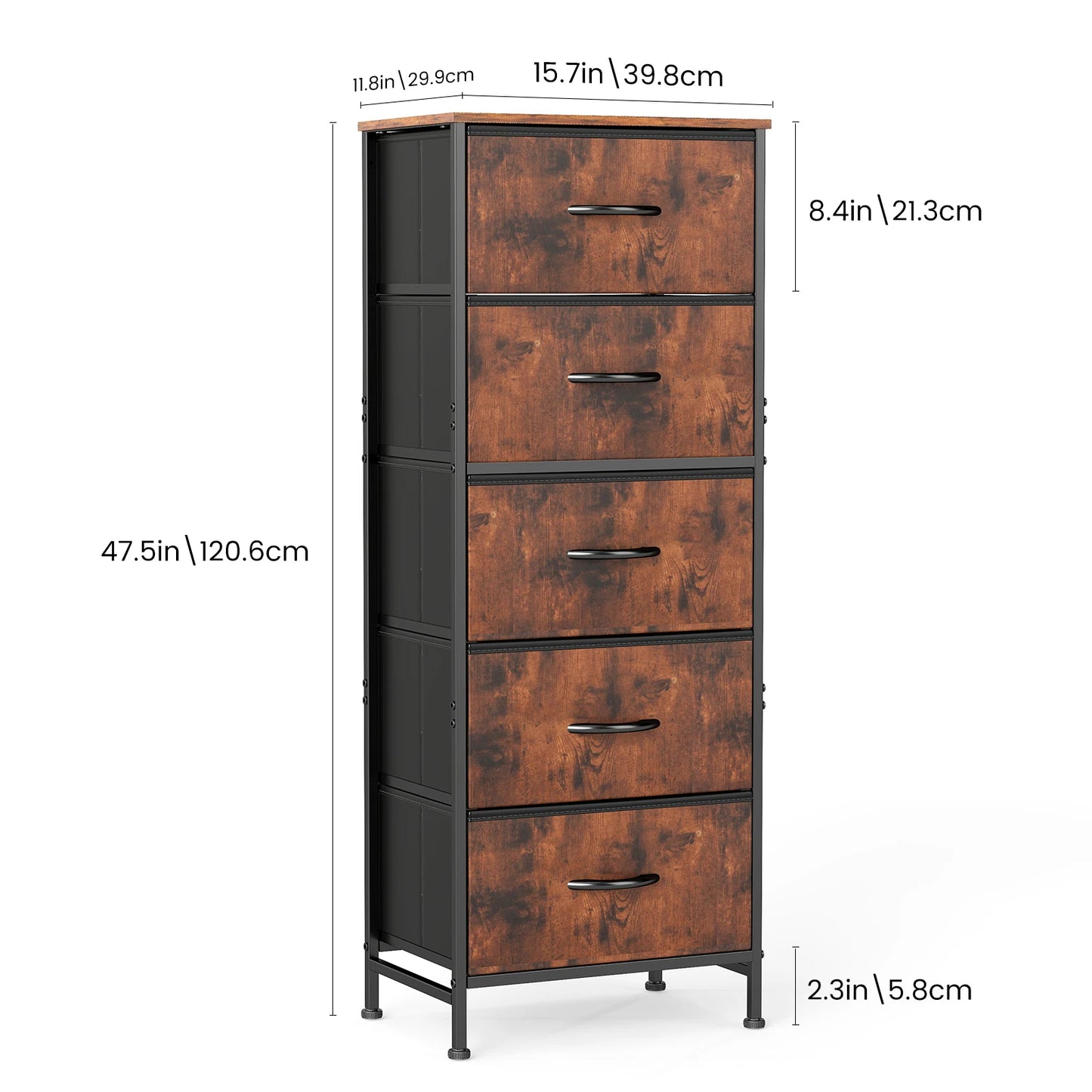 JHK Dresser With 5 Fabric Drawers Steel Frame Bedroom Furniture