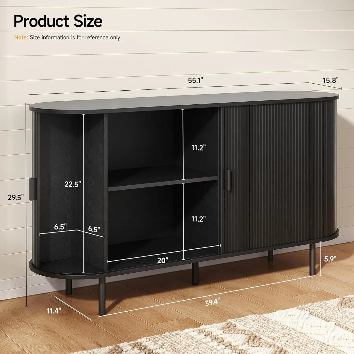 Sideboard Buffet Cabinet With Sliding Doors And Adjustable Shelf