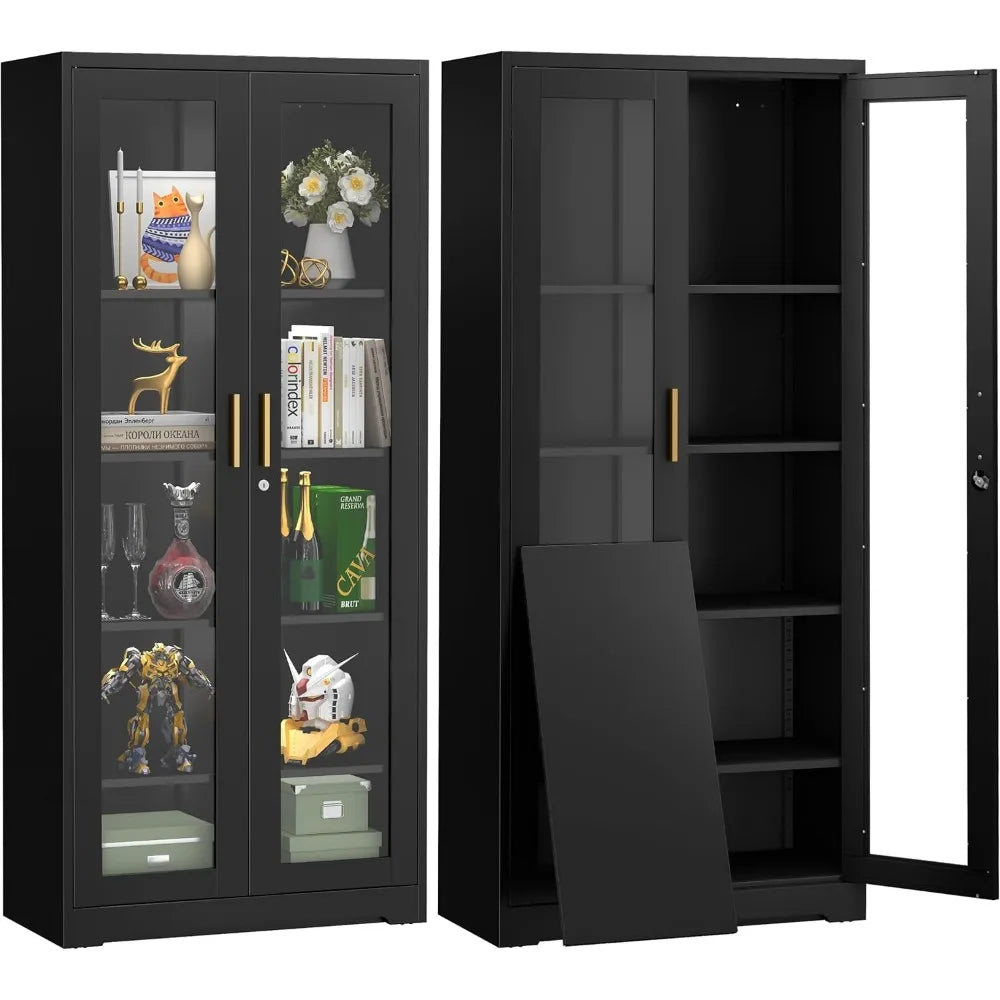 Glass Display Cabinet With Lock And Adjustable Shelves