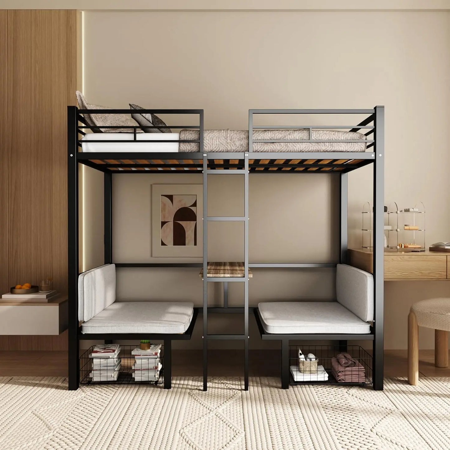 XMSJ Loft Bed With Desk and Storage Drawers for Kids