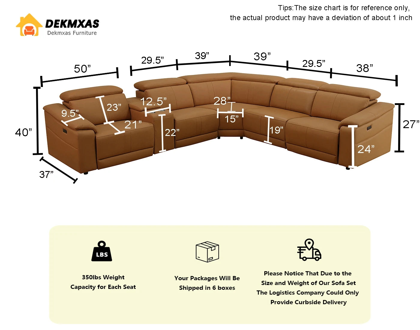 Dekmxas Breathing Leather Power Recliner Sectional Sofa Set Cup Holders