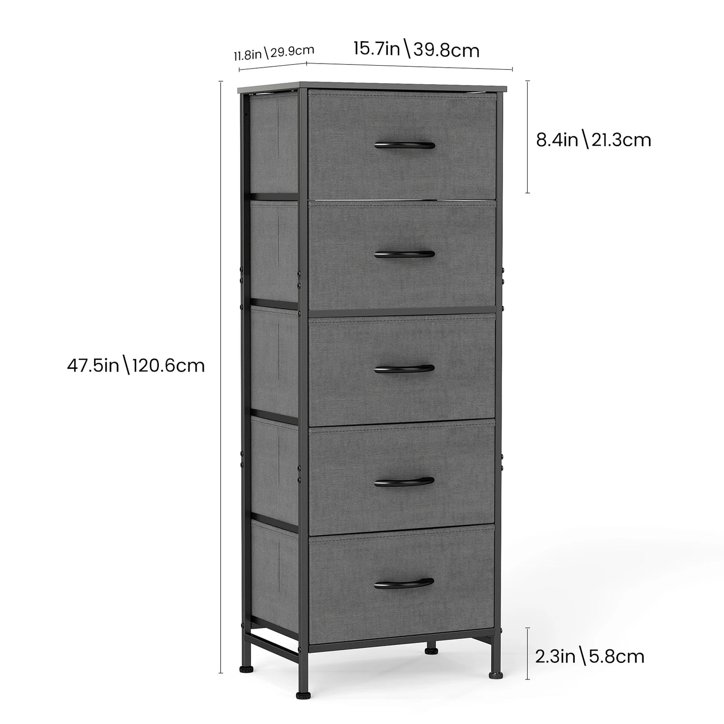 JHK Dresser With 5 Fabric Drawers Steel Frame Bedroom Furniture