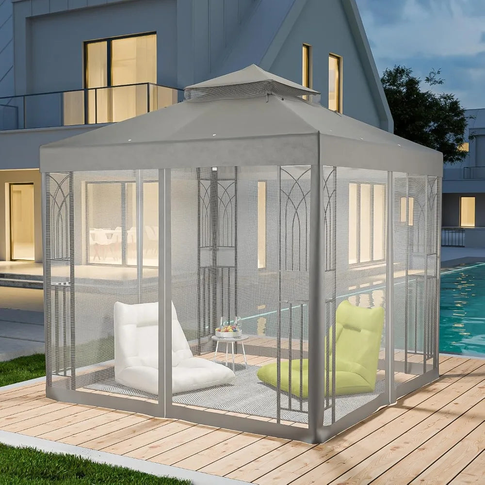 Hign-concerned Outdoor Gazebo Tent With Netting And Shelves