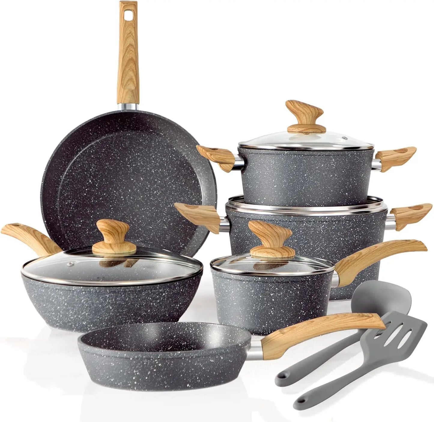 Feature Granite Nonstick Induction Cookware Set With Lids