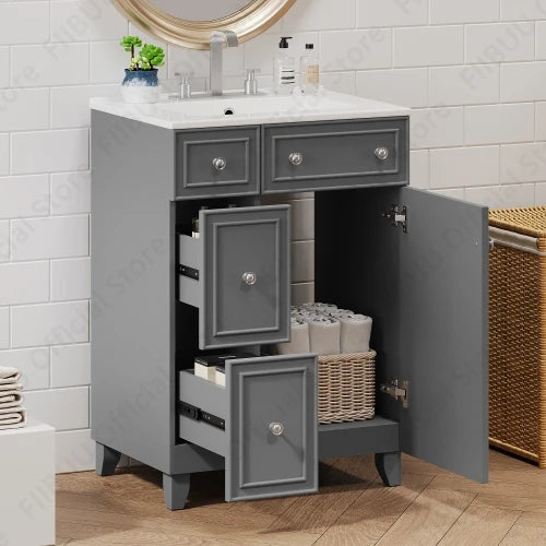 FIIBUU Ceramic Sink Vanity Cabinet With Two Drawers