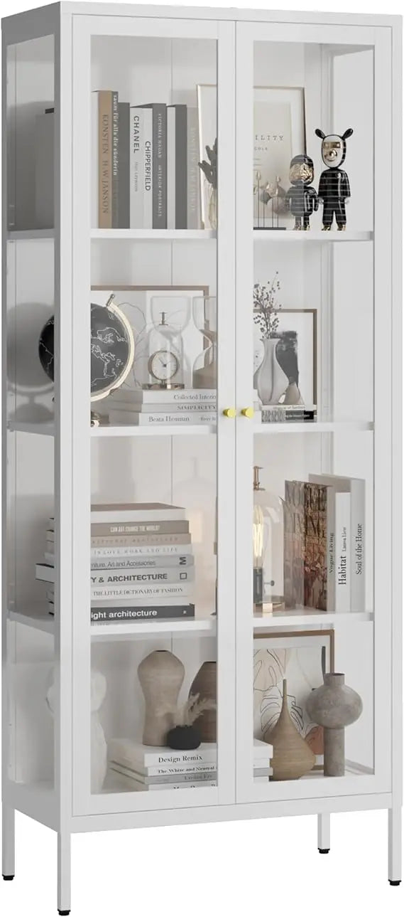 MKDK Glass Door Display Cabinet 4 Tier Tempered Glass Curio