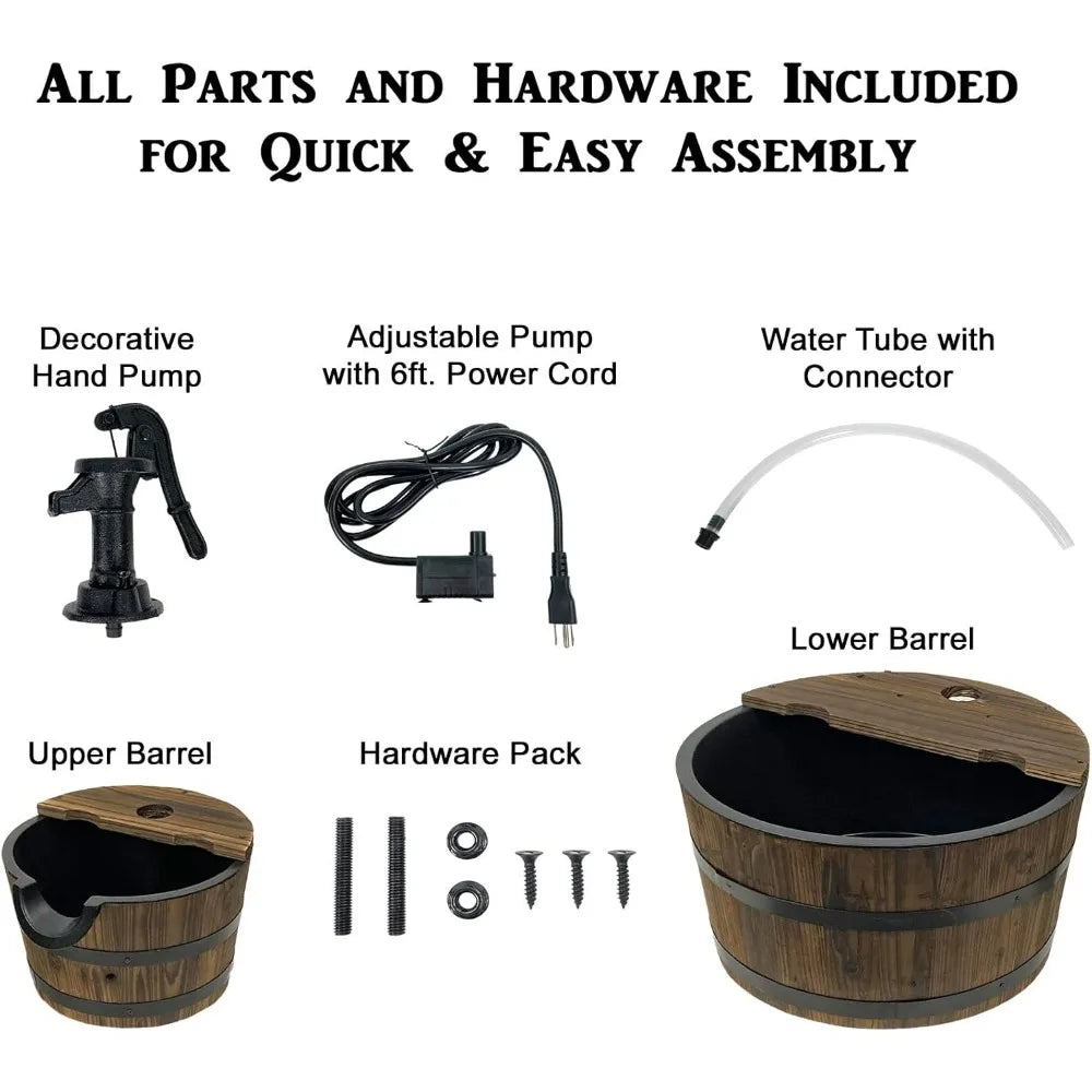 Pier Surplus Wood Barrel Fountain With Pump For Outdoors