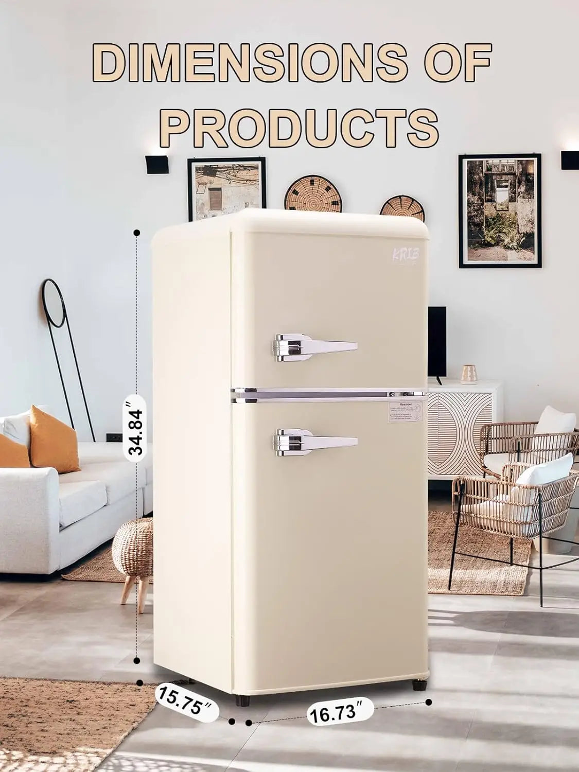 Krib Bling Mini Fridge With Freezer Retro Design For Home