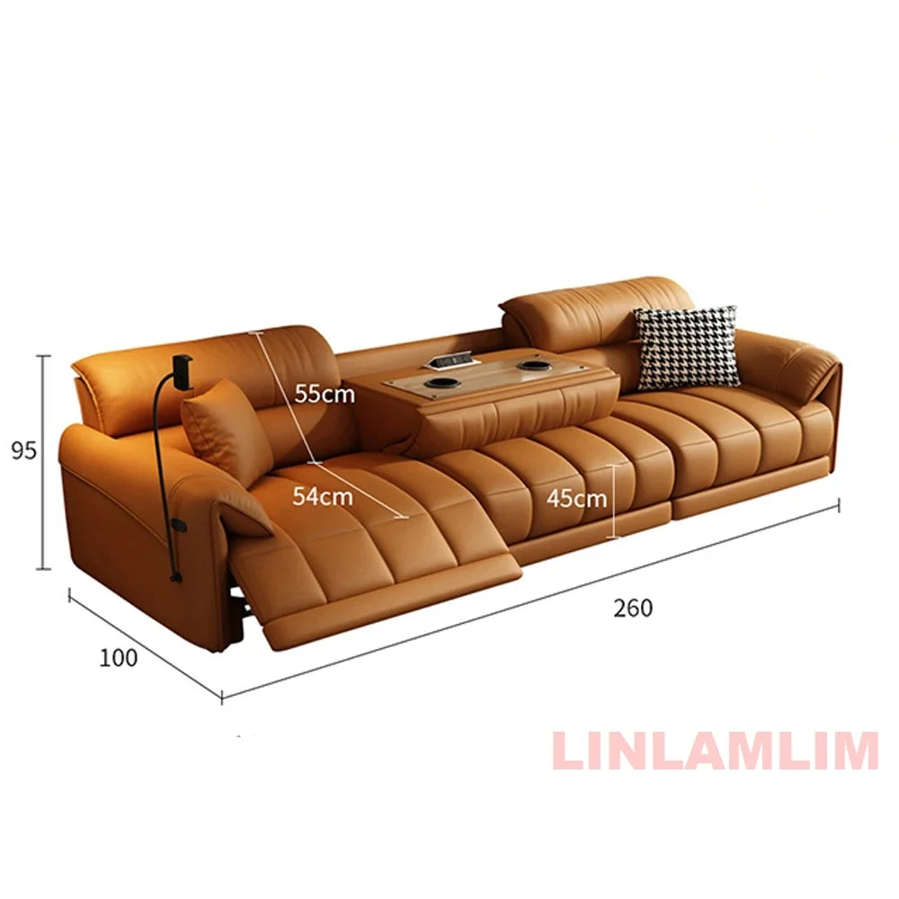 Linlamlim Modern Electric Reclining Leather Sofa With USB Center Console
