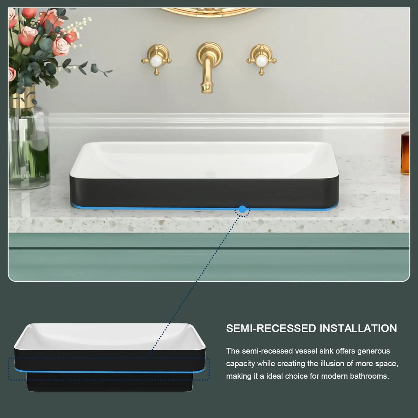 Semi Recessed Ceramic Bathroom Sink Modern Art Basin For Countertops