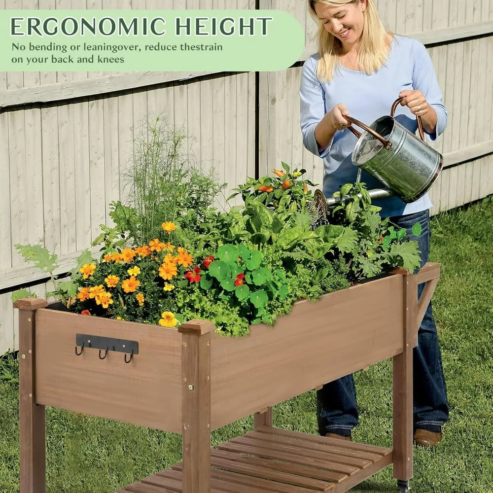 Hign-concerned Elevated Wood Planter Box For Garden