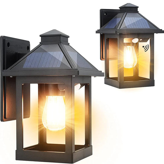 Solar Powered Wall Lanterns With Motion Sensor LED Sconce Lights