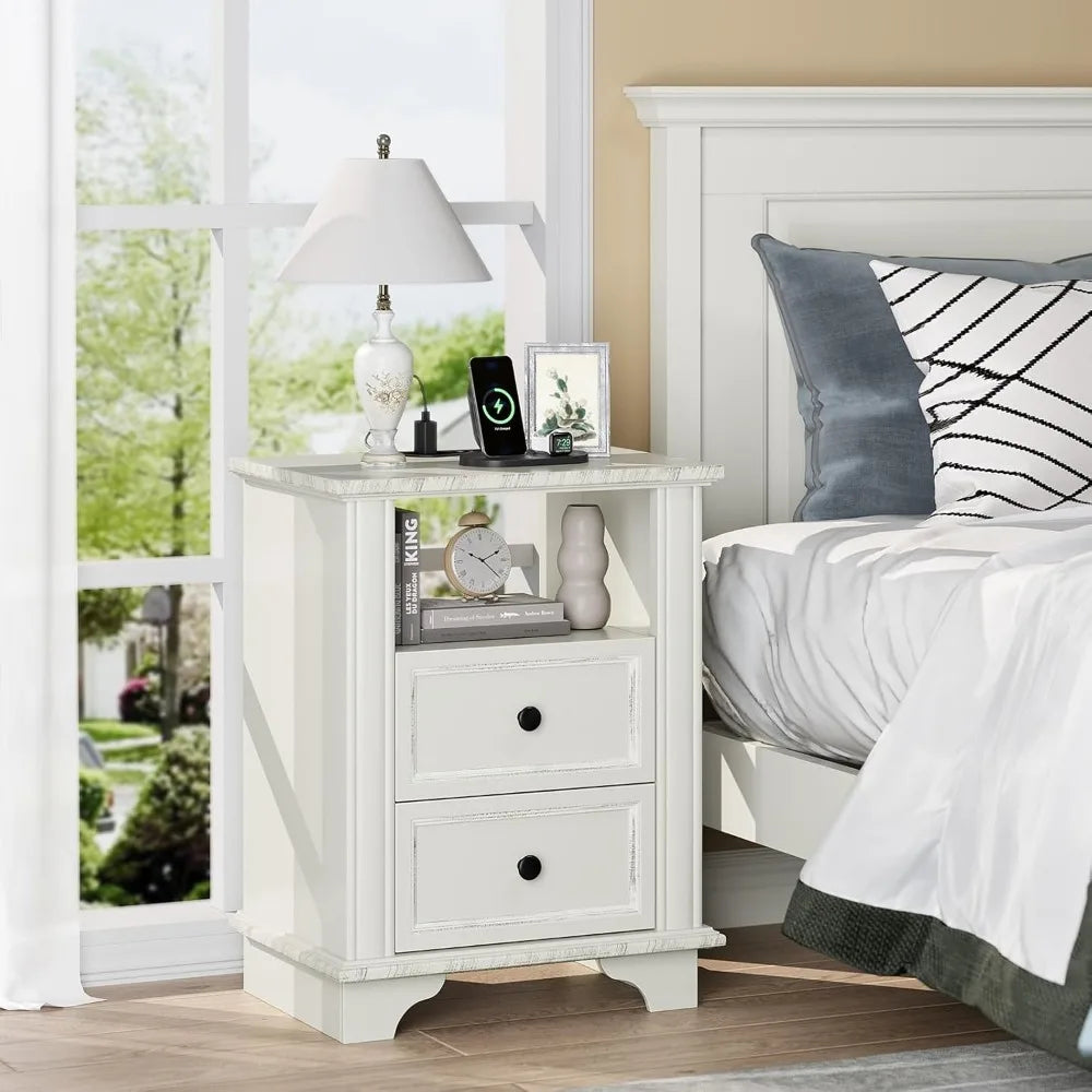 Ticify Nightstand Charging Station Wood Bedside Table