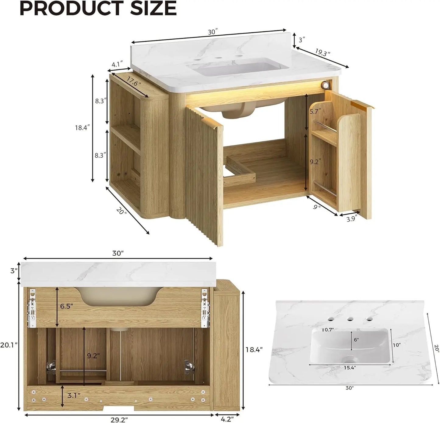 Ironck Bathroom Vanity With Motion Sensor Light Marble Top