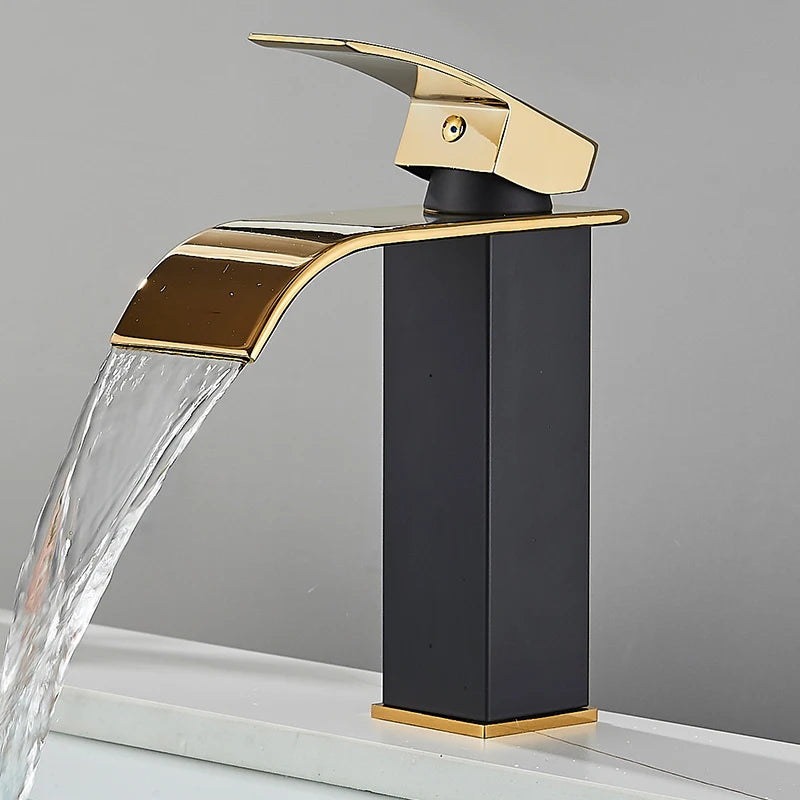 Quyanre Basin Faucet Waterfall Single Handle Hot Cold Mixer