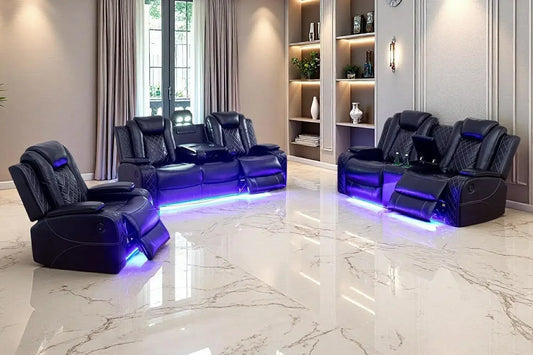 Power Recliner Sofa Set 3-Piece Sectional With LED Lights