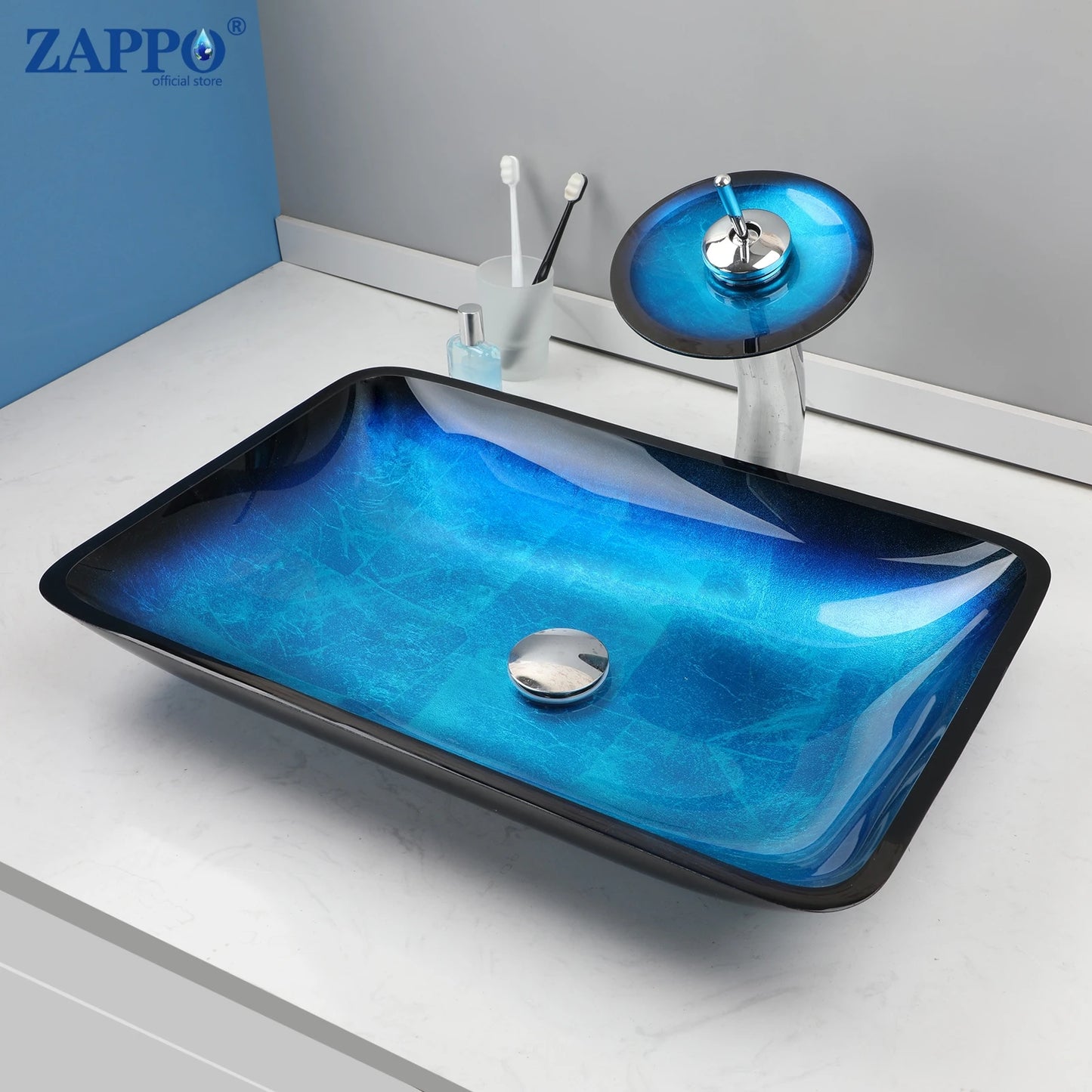 Torayvino ZAPPO Tempered Glass Vessel Sink with Waterfall Faucet