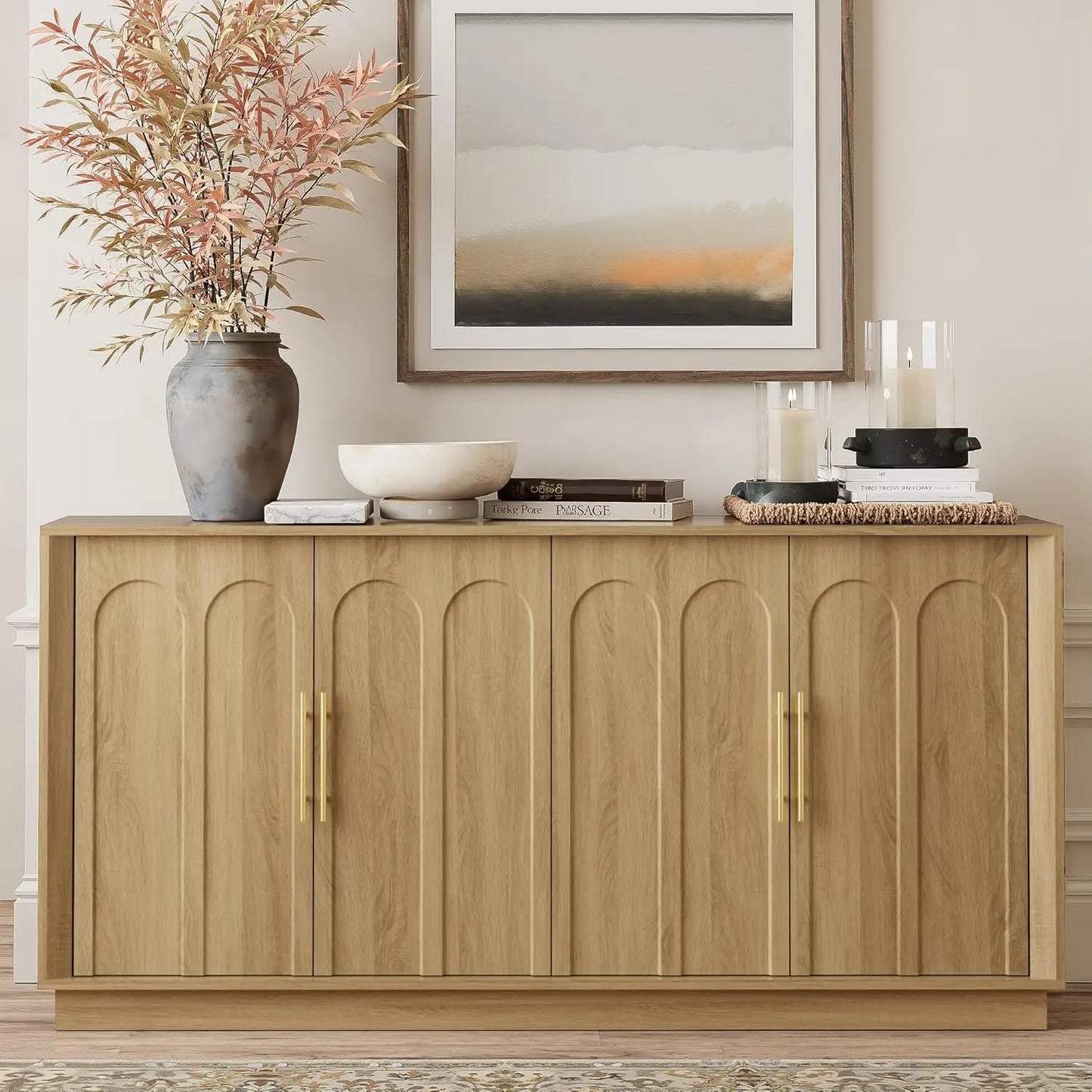 Sideboard Buffet Cabinet With Storage Modern Arched Doors Media Console