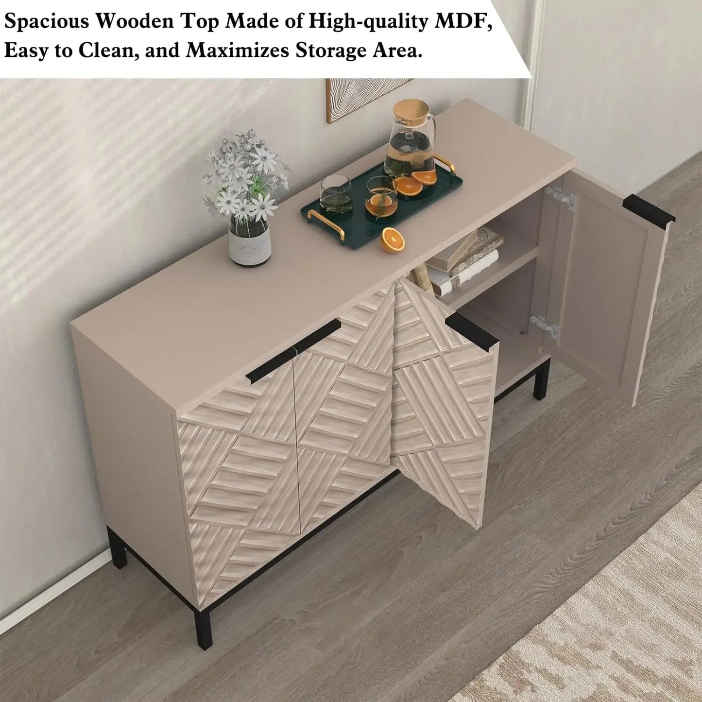 XMSJ Modern Buffet Cabinet With Doors And Shelves Storage
