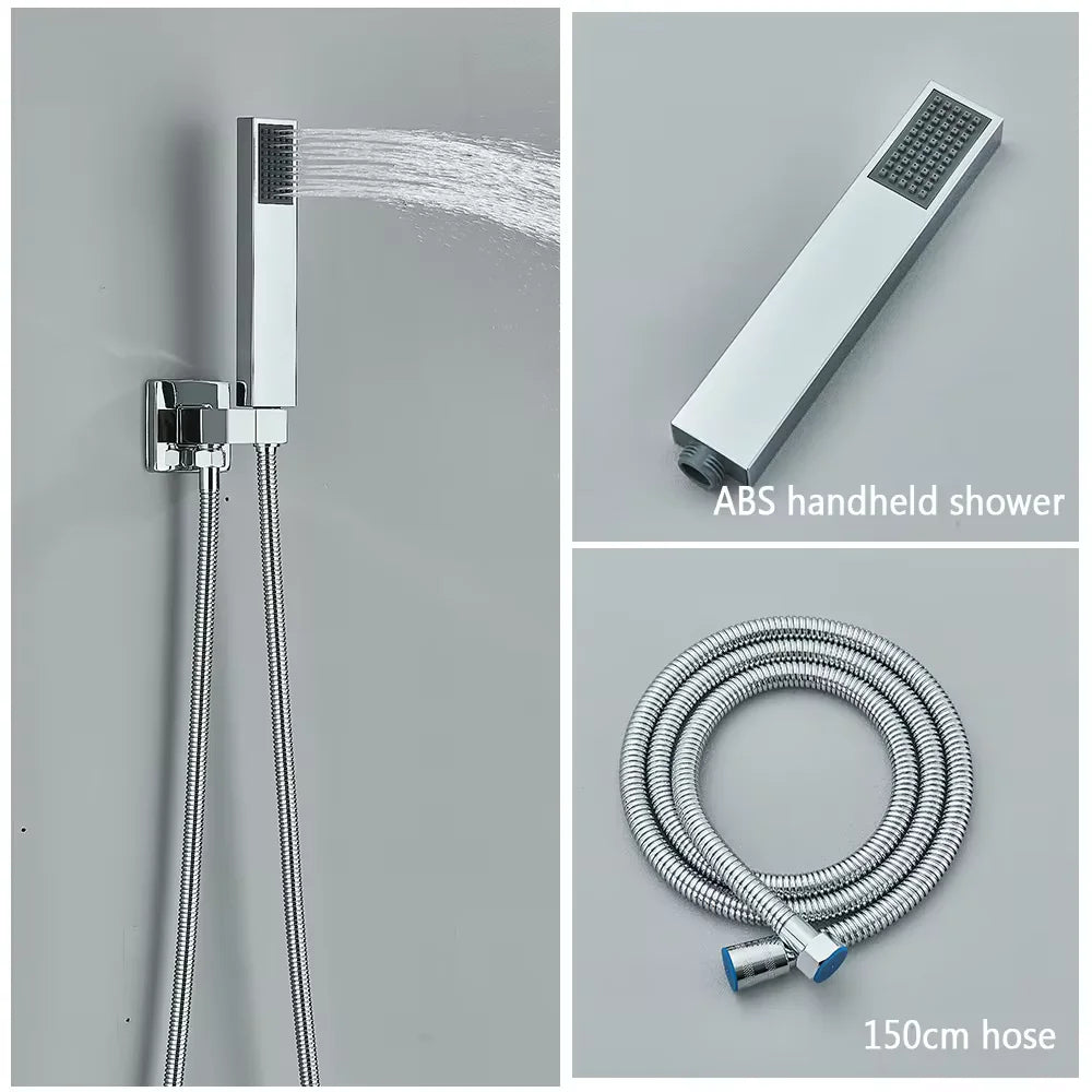 Rozin Chrome Rainfall Shower System Concealed Wall Mounted Mixer Faucet