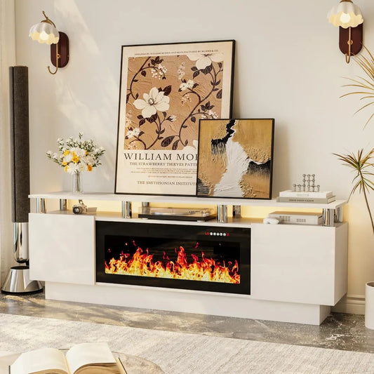 MKDK Fireplace TV Stand With LED Flame Two-Tier Entertainment Center