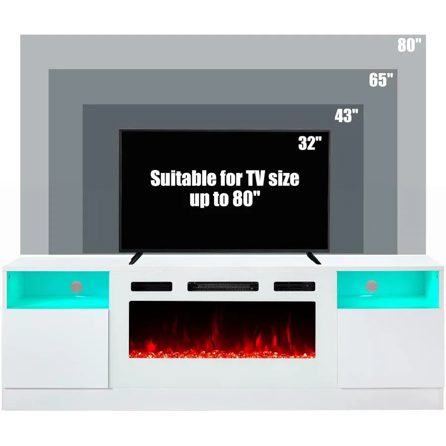 LISM TV Stand With Electric Fireplace LED Light Entertainment Center