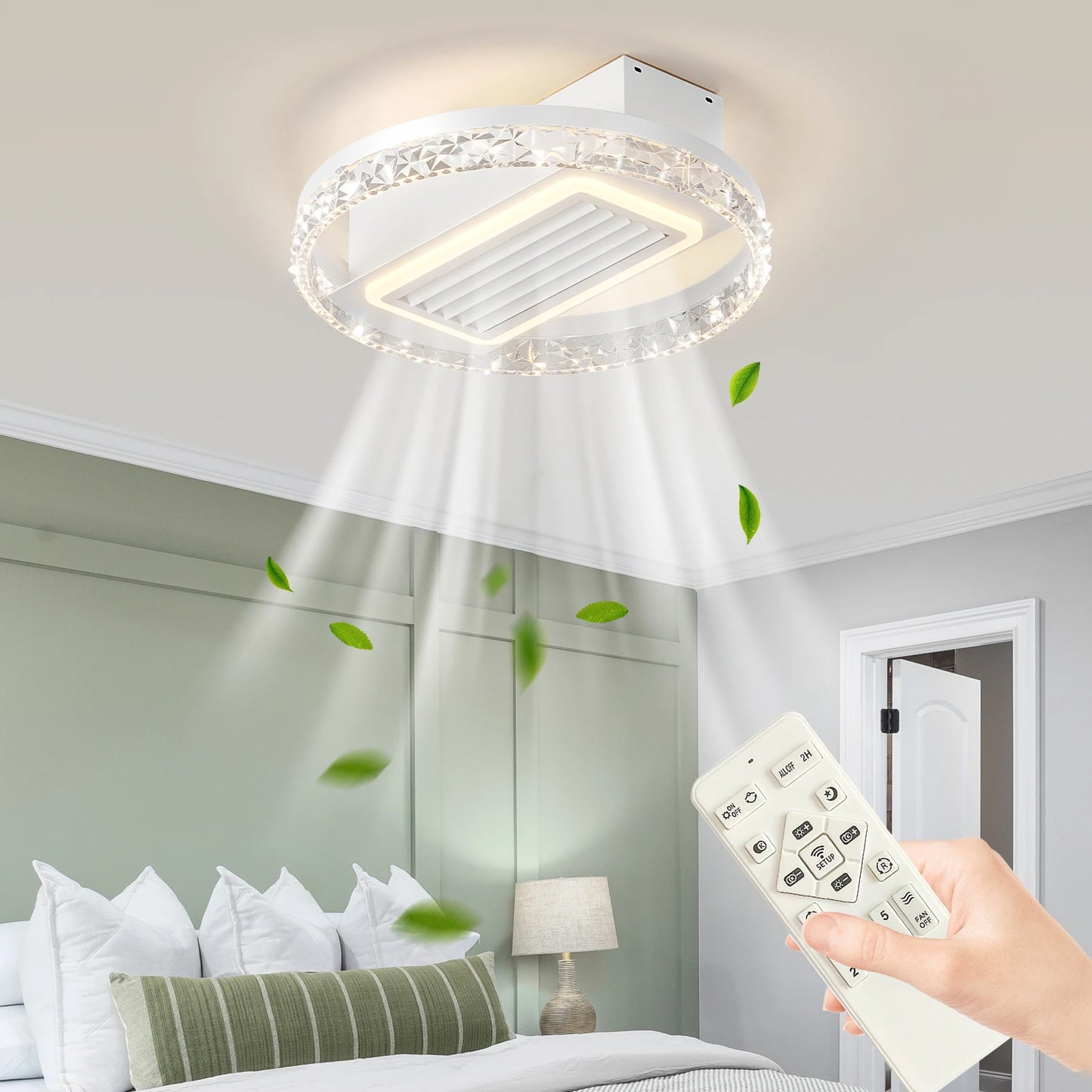 ARLGSITE Crystal LED Ceiling Fan Dimmable Light Remote